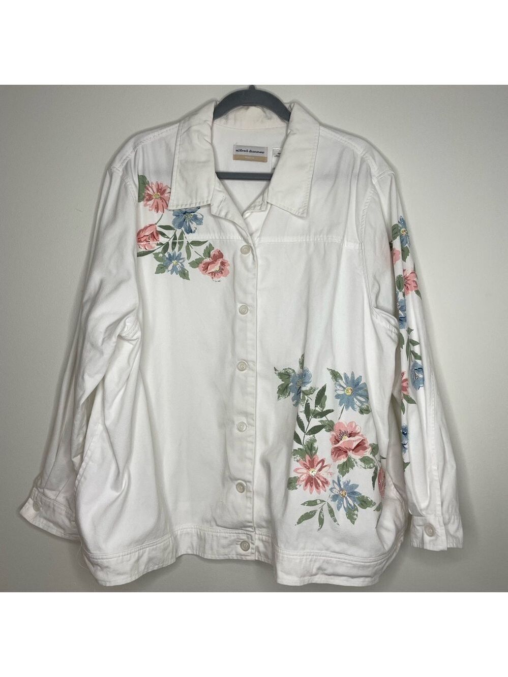 Alfred Dunner White Denim Jacket with Sequins & Flowers 22W